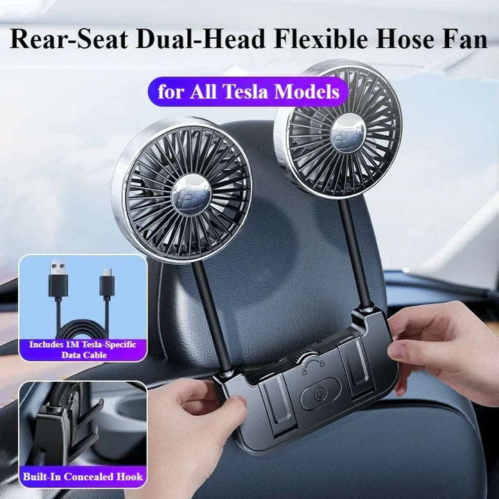 Ultimate travel comfort: USB-C dual-head portable car fan, designed for universal backseat cooling.