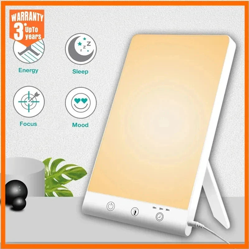 Portable BrightBeam 10000 Lux therapy light. Touch dimmable, full spectrum LED for home wellness & office energy.