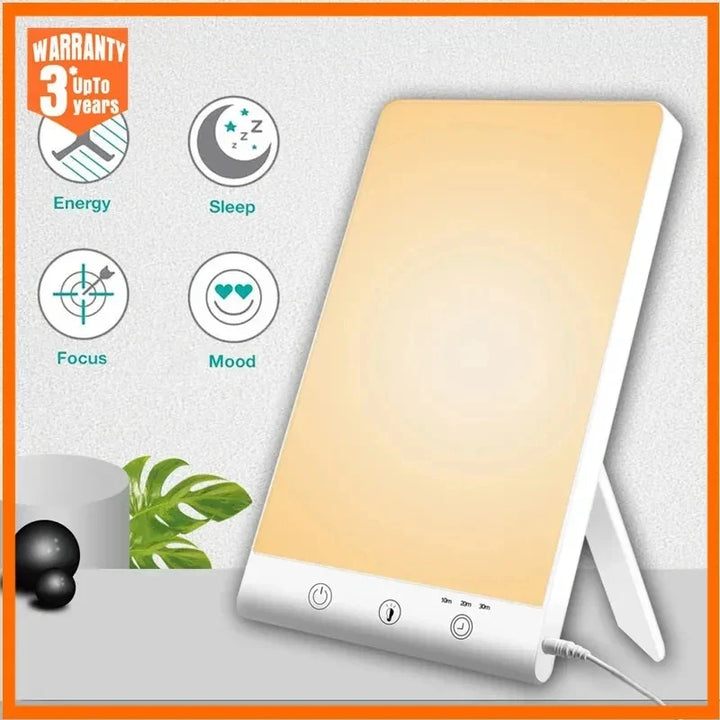 Portable BrightBeam 10000 Lux therapy light. Touch dimmable, full spectrum LED for home wellness & office energy.