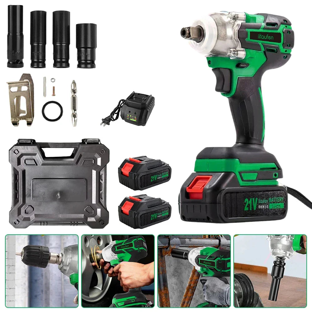 High torque 21V brushless impact wrench, designed for demanding industrial, construction, and woodworking applications.