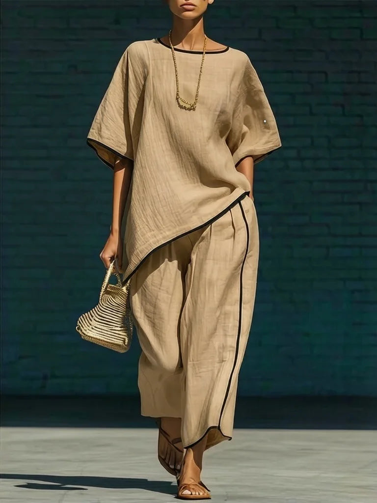 Women's stylish cropped pant and matching top set, a comfortable two-piece outfit with a relaxed fit.