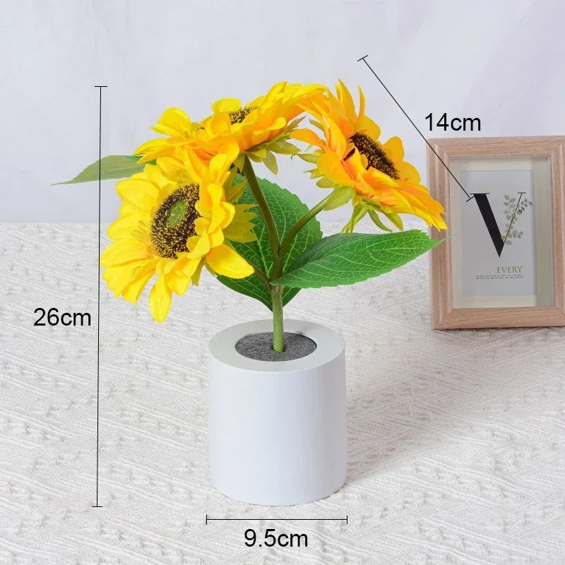 Easy-to-use rechargeable LED sunflower night light. Versatile table lamp for home decor or bedside glow.