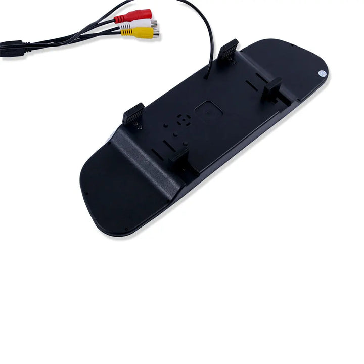 Side view of 5-inch dual input rearview monitor, showing sturdy design for vehicle safety.