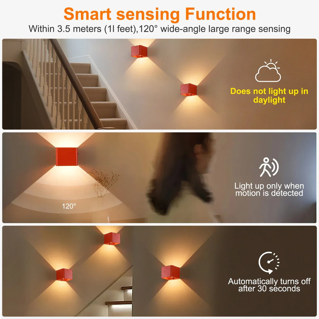 Ambient cordless LED wall light with motion sensor & remote. Ideal smart home lighting solution.