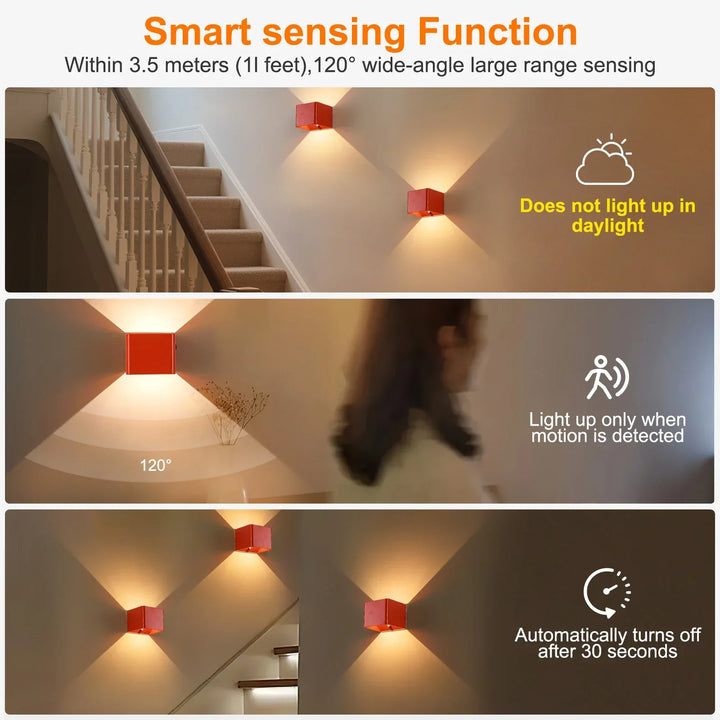 Ambient cordless LED wall light with motion sensor & remote. Ideal smart home lighting solution.