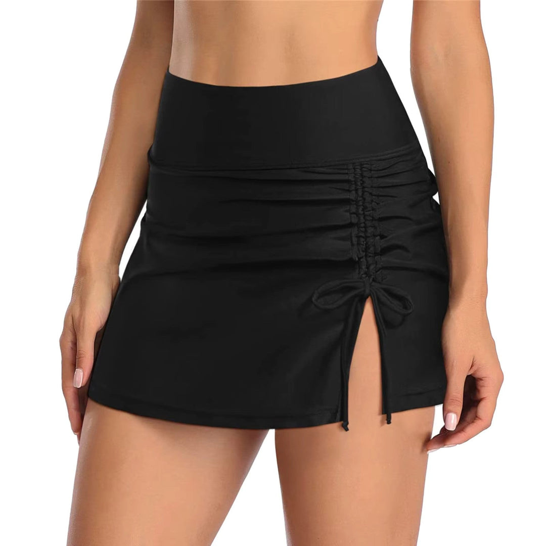Modest women's ruched high-waist swim skirt. Comfortable beachwear and swimwear for your next vacation.