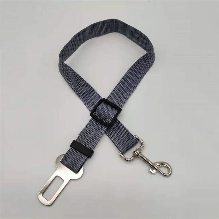 Car safety seatbelt for dogs. Adjustable pet restraint ensures secure travel and prevents distractions while driving.