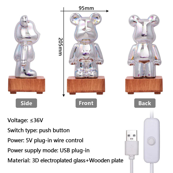 Decorative 3D Firework Bear LED night light with vibrant color-changing effects, a magical USB lamp for any room.