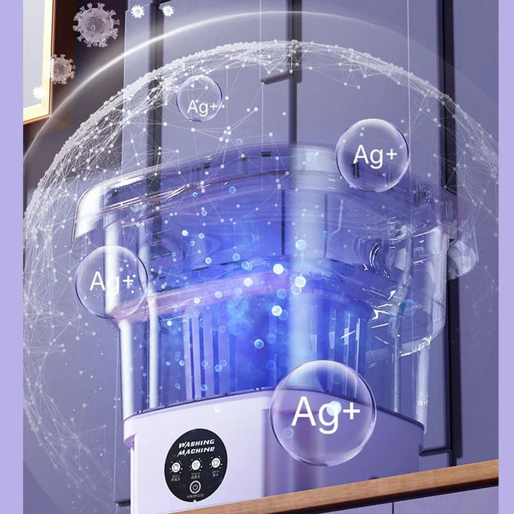 Portable laundry solution: green mini washer with powerful spin dryer, compact for dorms & RVs.