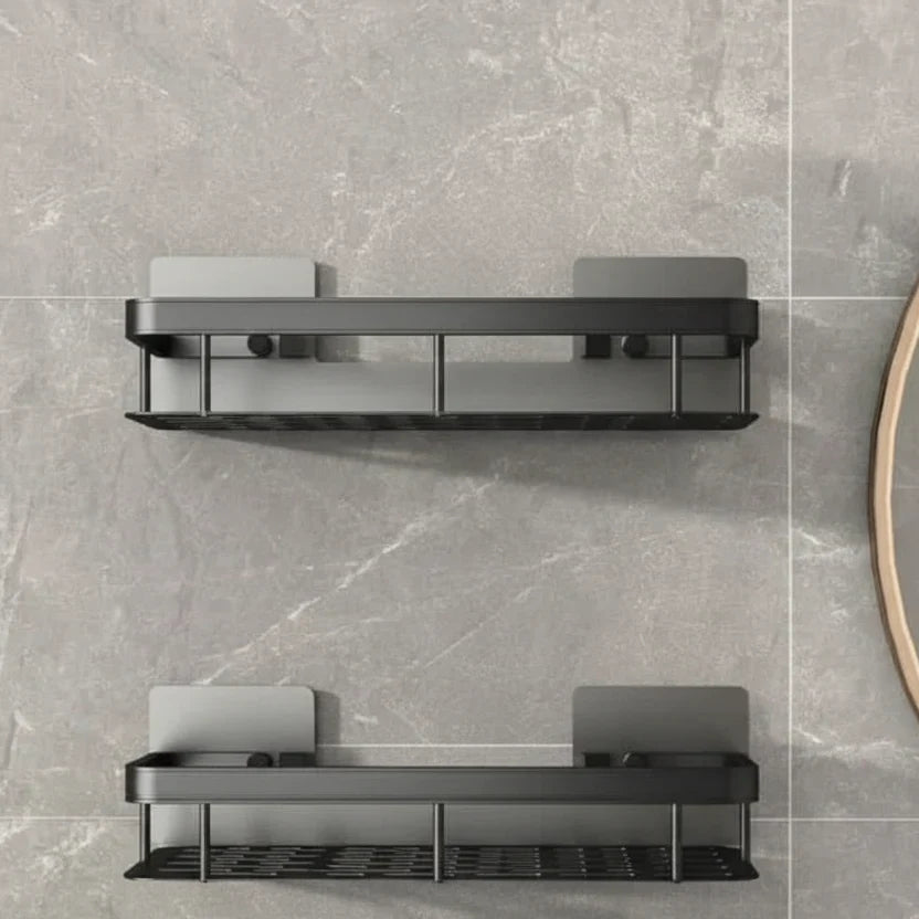 Versatile adhesive bathroom shelf. Drill-free wall mount for shower, kitchen, or home organization.