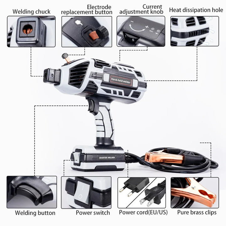 Gray portable arc welder, perfect for home DIY projects. Essential workshop tool for hobbyist welding.