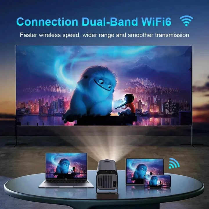 Tavvitaimp18 portable 4K projector, Android 11 OS, WiFi. Ideal for vivid home cinema & outdoor entertainment.
