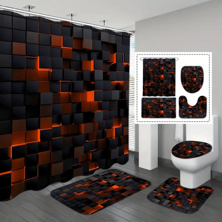 Elegant waterproof shower curtain and matching non-slip bath mat set. Enhance your bathroom decor with this 4-piece kit.