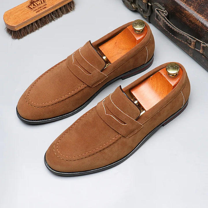 Beige Tuscany men's slip-on loafers. Versatile casual footwear for a stylish, relaxed look.