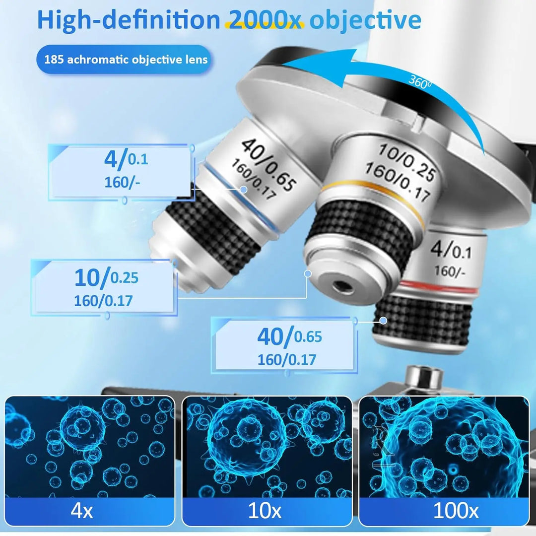 Tavvitaimp18 hobbyist microscope kit. 40X-2000X magnification for detailed science observation & biology.