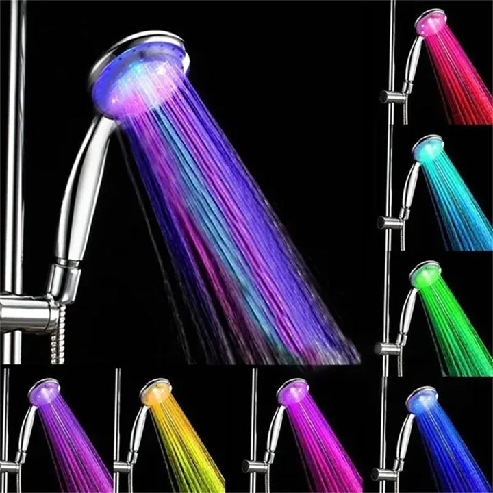 Multicolor LED rain showerhead, water-saving design for a vibrant home spa experience. Easy install bathroom fixture.