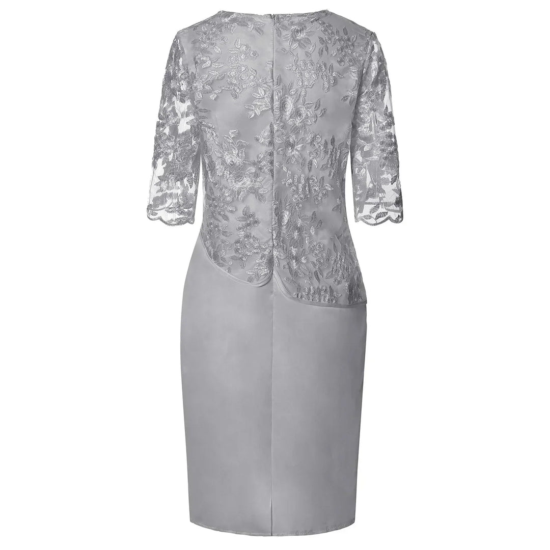 Comfortable & flattering short sleeve midi dress with lace accents, suitable for any occasion.