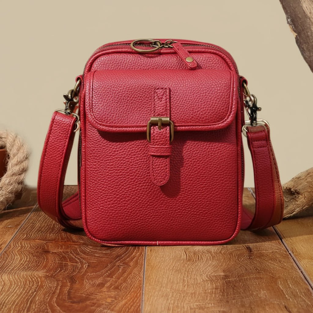 Brown compact anti-theft travel bag. Adjustable strap, secure zippers, ample storage for daily essentials.