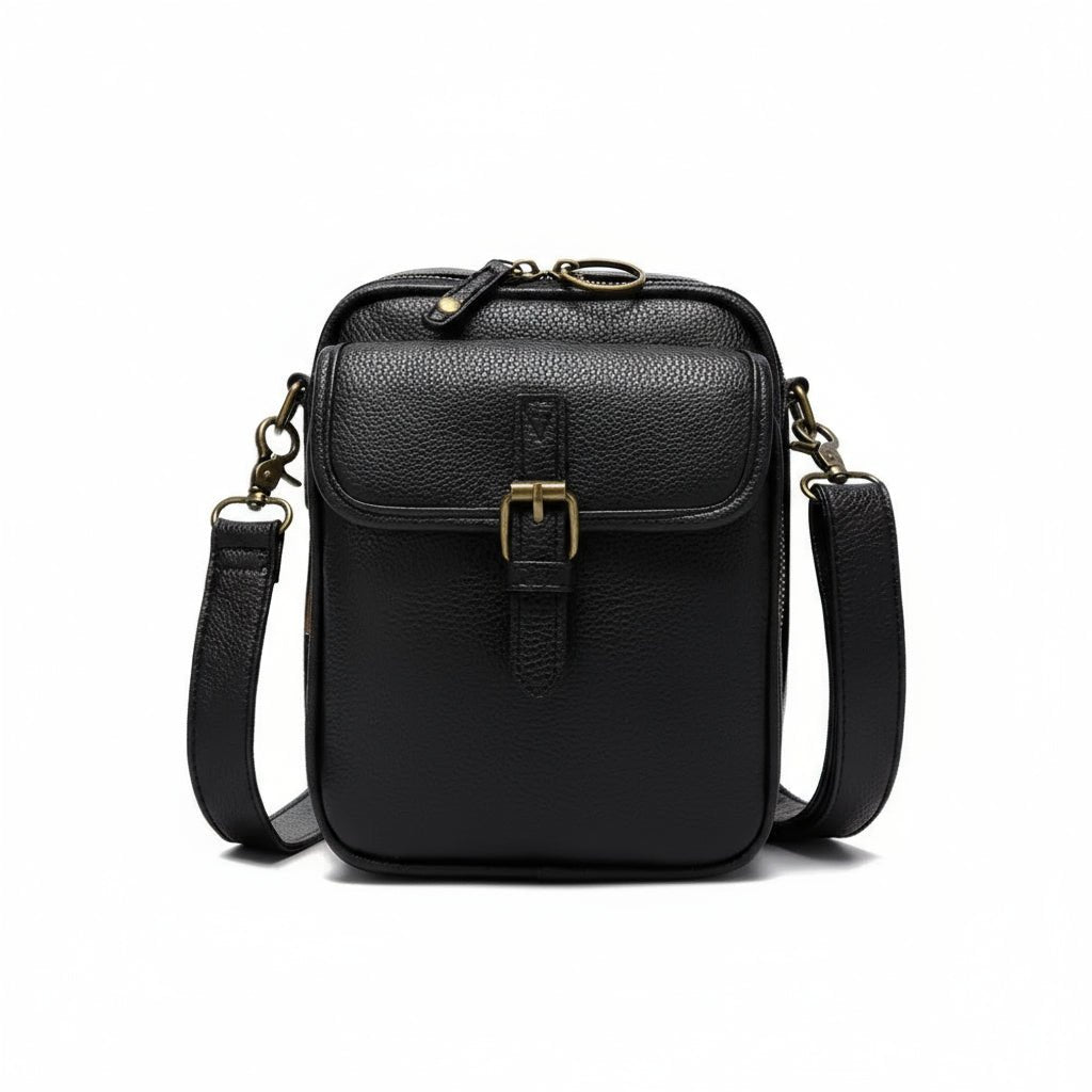 Stylish black compact anti-theft bag. Modern unisex design, perfect as a secure crossbody or shoulder bag.