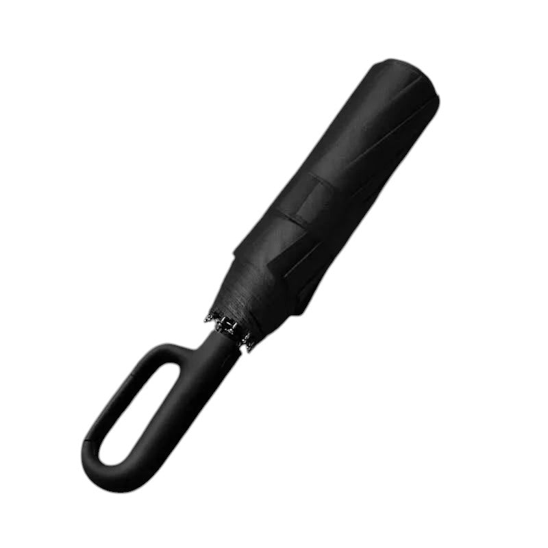 Stylish unisex automatic travel umbrella, sleek black, windproof & UV protection for daily commute.