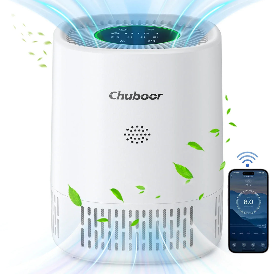 Quiet compact HEPA air purifier, creates a healthy home environment by filtering smoke, dust, and allergens.