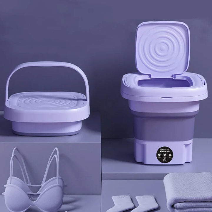 Purple portable mini washer and spin dryer, perfect dorm essential for delicates & small laundry loads.
