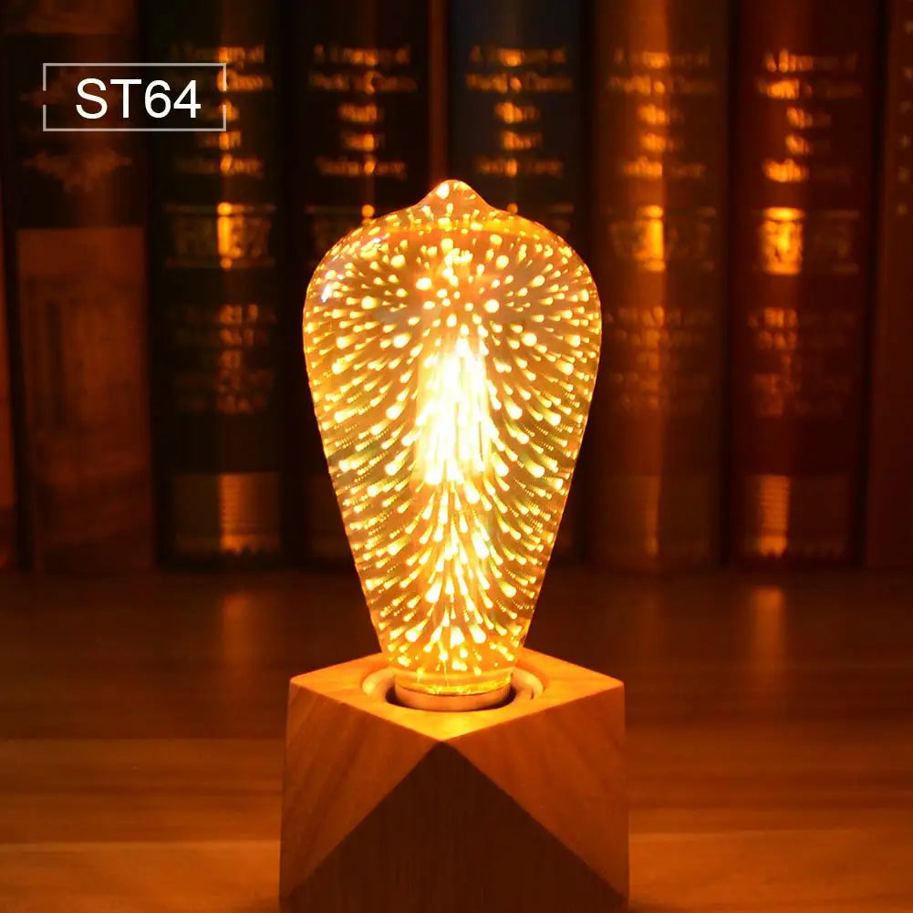 3D fireworks effect LED bulb, vintage E27, for retro decorative accent lighting & ambient home decor.