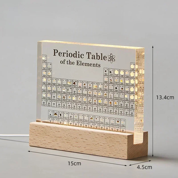 Illuminated Acrylic Periodic Table Display with USB light. Perfect science decor for desk or educational gift.