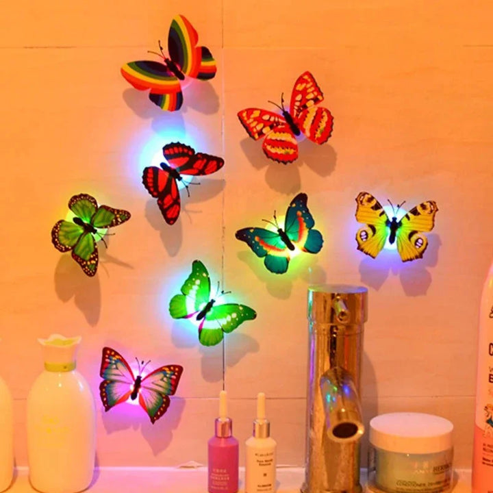 Elegant decorative LED butterfly nightlight, a charming stick-on wall accent that brightens kids' rooms & hallways.