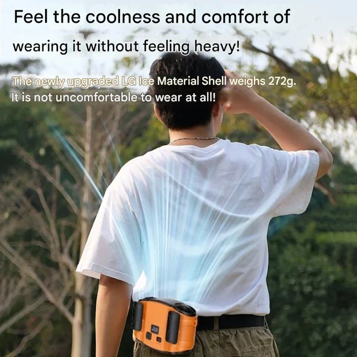 Compact hands-free portable fan with dual vents. Designed for personal cooling during travel & outdoor adventures.