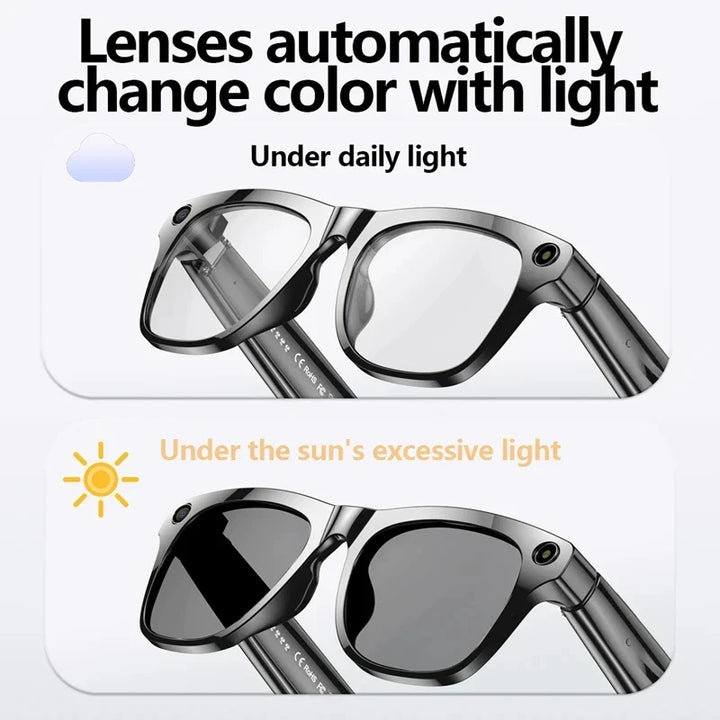 Capture photos and listen to music with these unisex smart glasses, featuring photochromic lenses & Bluetooth.