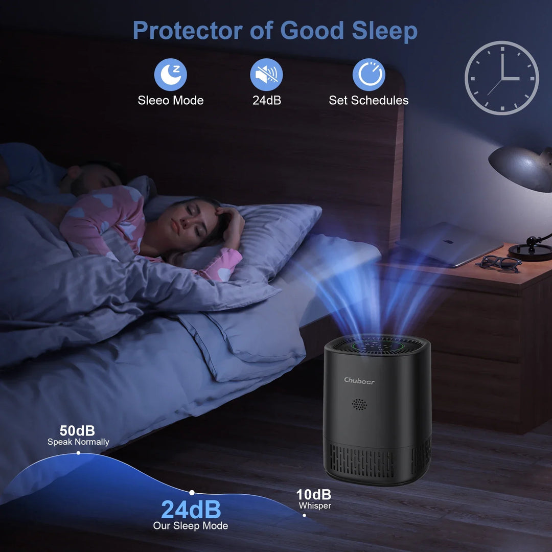 Portable HEPA air purifier, designed to remove 99.97% of dust, pollen, and pet dander for healthier air.