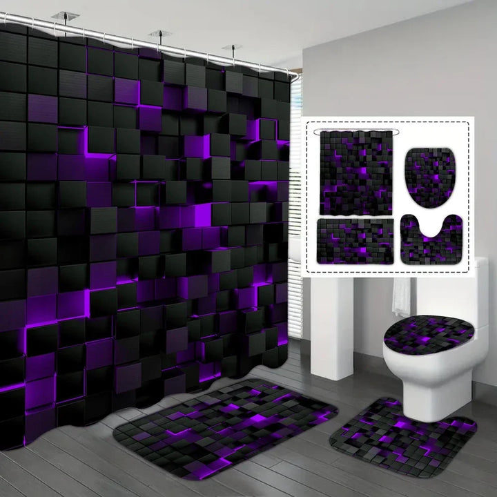 Upgrade your bath with this coordinated 4-piece waterproof shower curtain & non-slip mat set. Stylish and practical home decor.