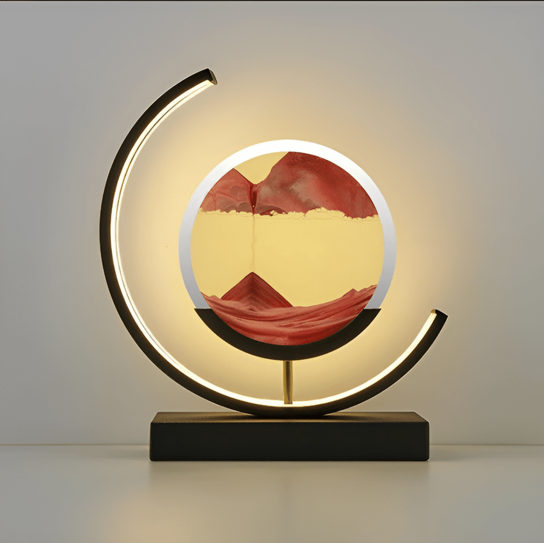 Dynamic sand art LED table lamp creates a calming ambiance. Modern design mood light, perfect for home decor relaxation.
