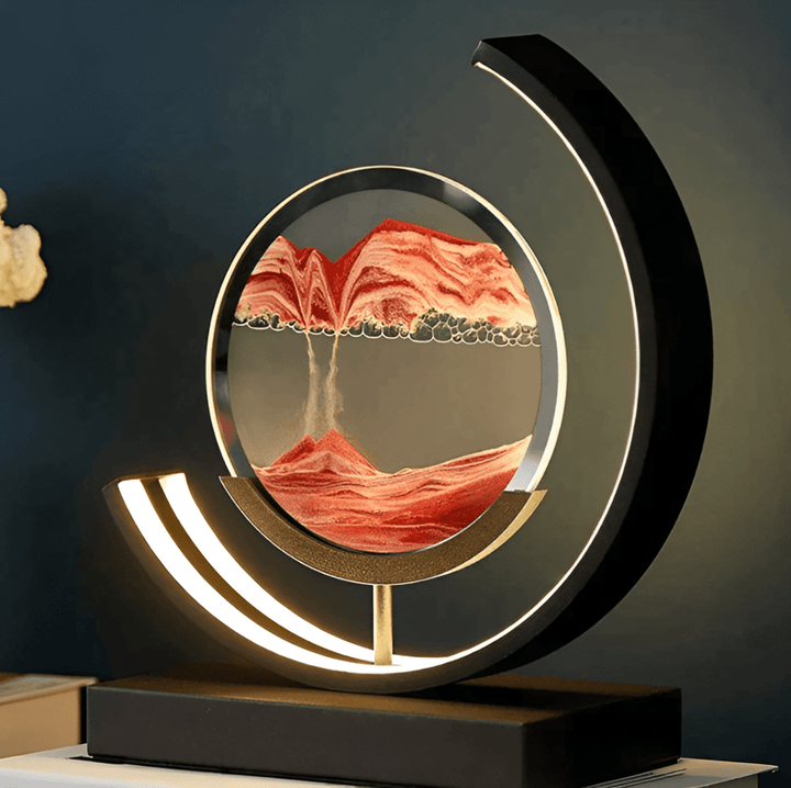 Relaxing dynamic sand art LED table lamp with ambient lighting. Modern decorative night light, ideal for home decor.