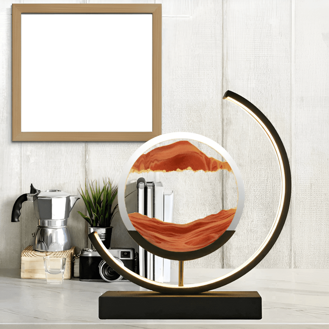 Unique dynamic sand art LED table lamp. Modern design home decor mood light, perfect relaxation gift.