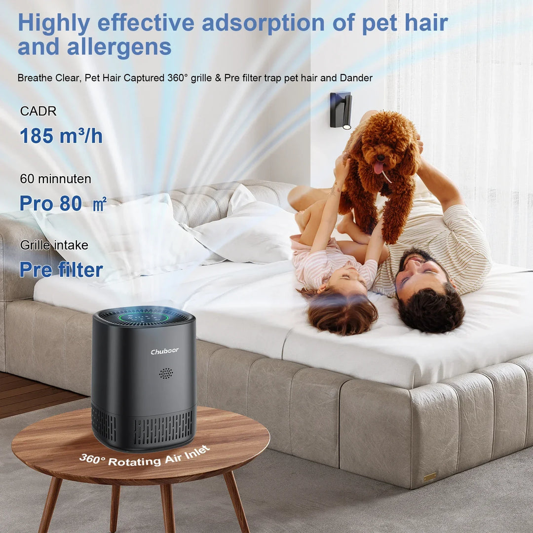 Efficient home air purifier with HEPA filter, eliminates smoke, cooking odors, and pet smells from your space.
