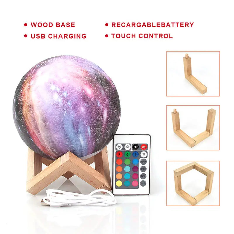 Realistic 3D moon lamp with remote control, featuring 16 customizable LED colors for a unique decorative night light.