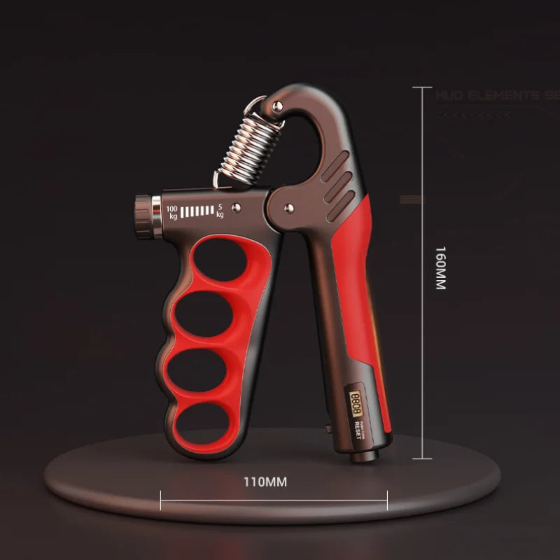 Unisex digital hand strength trainer with adjustable resistance for grip and forearm exercise.