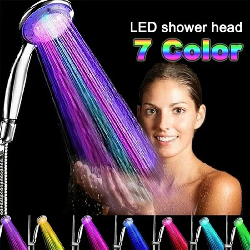 ABS plastic multicolor LED rain showerhead, water-activated lights create a dynamic shower. Water-saving bathroom fixture.