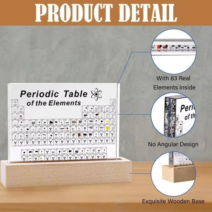 Collectible Periodic Table in clear acrylic with USB LED light. A unique science enthusiast's desk accessory & decor.