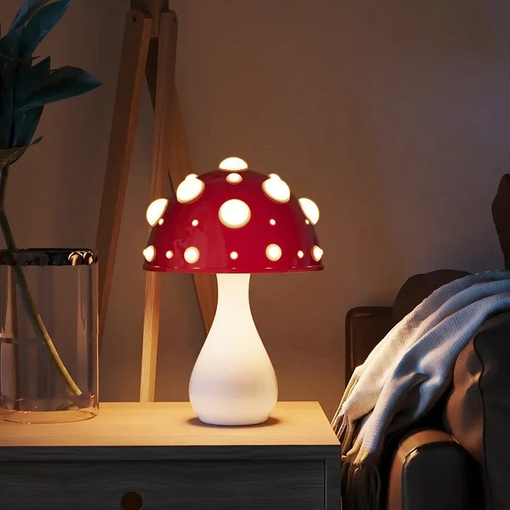 Charming USB mushroom lamp offering soft, ambient light, perfect for home accent or nursery decor.