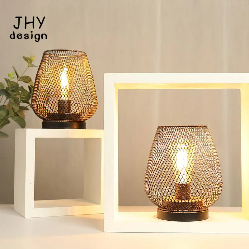 Stylish LED table lamps, a portable lantern set for indoor decor, creating warm ambient light in any room.