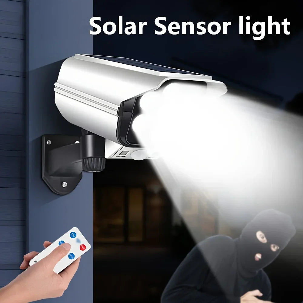 Weather-resistant outdoor LED security light, solar-charged with motion activation for driveways.