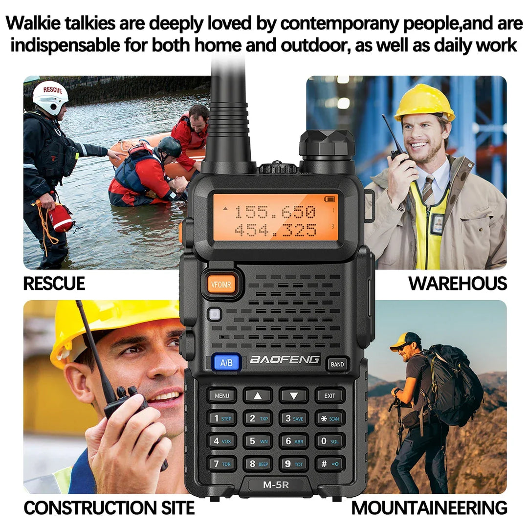 Clear display & sturdy buttons on the 8W two-way radio, ensuring reliable, long-range outdoor communication.