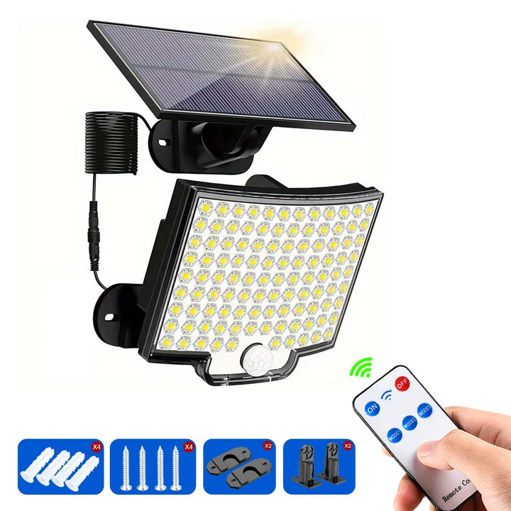 Solar motion sensor light for patio, garden & pathway security, durable & weather-resistant for outdoor use.