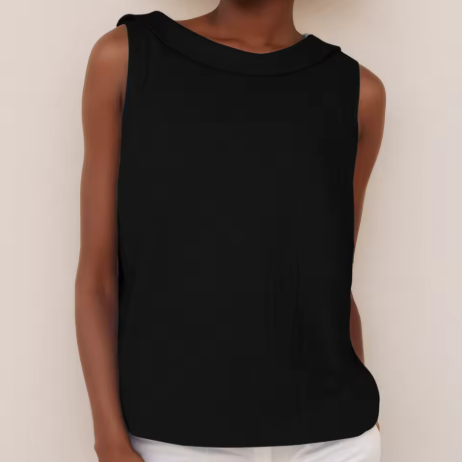 Stylish women's sleeveless round neck blouse. A comfortable, versatile top for casual and summer fashion.