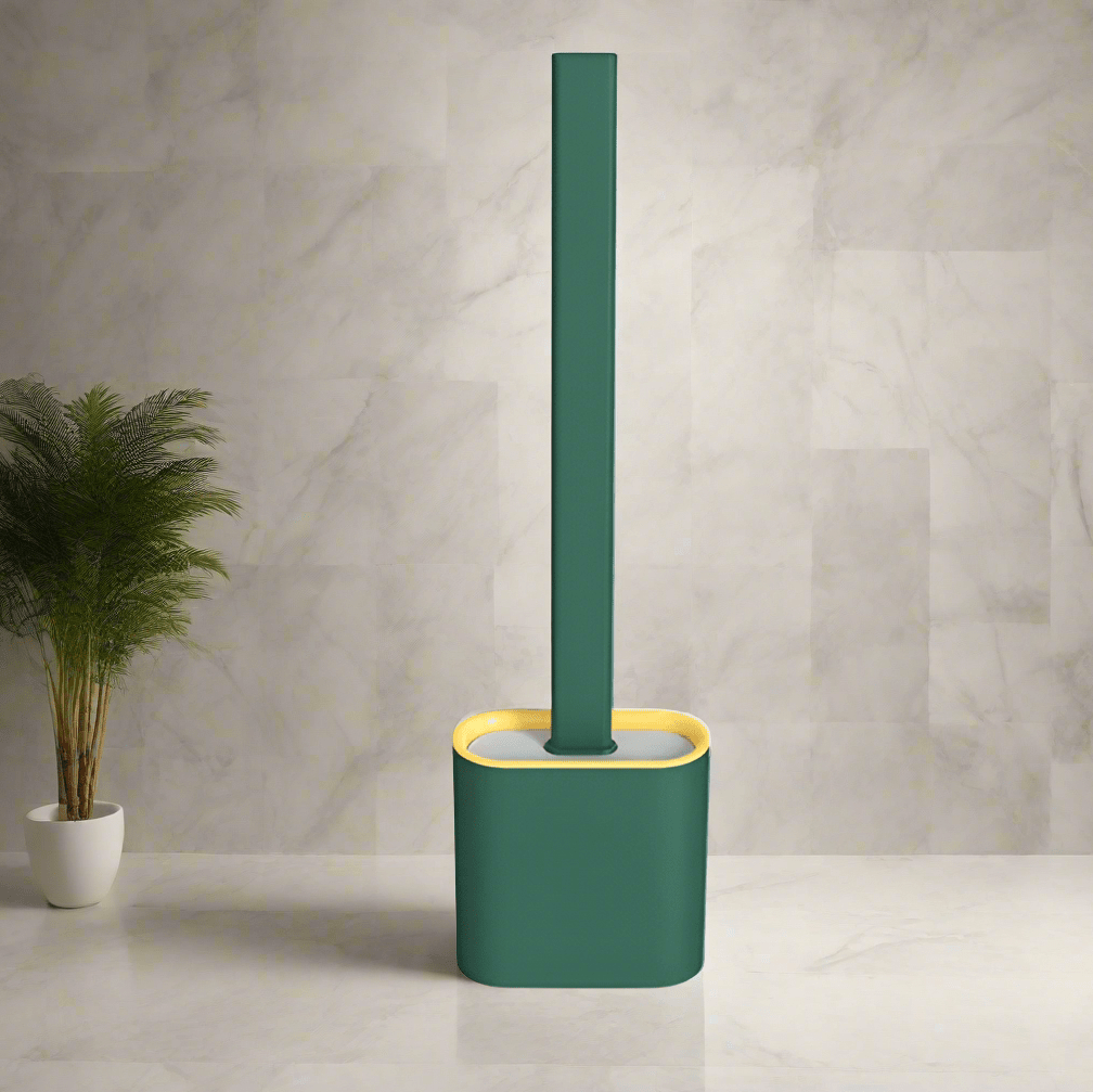 Flexible silicone toilet brush head bending to reach all areas for a thorough, hygienic deep clean in bathrooms.