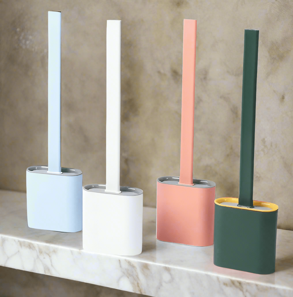 Close-up of flexible silicone bristles on a modern toilet brush, ensuring deep and hygienic bathroom cleaning.