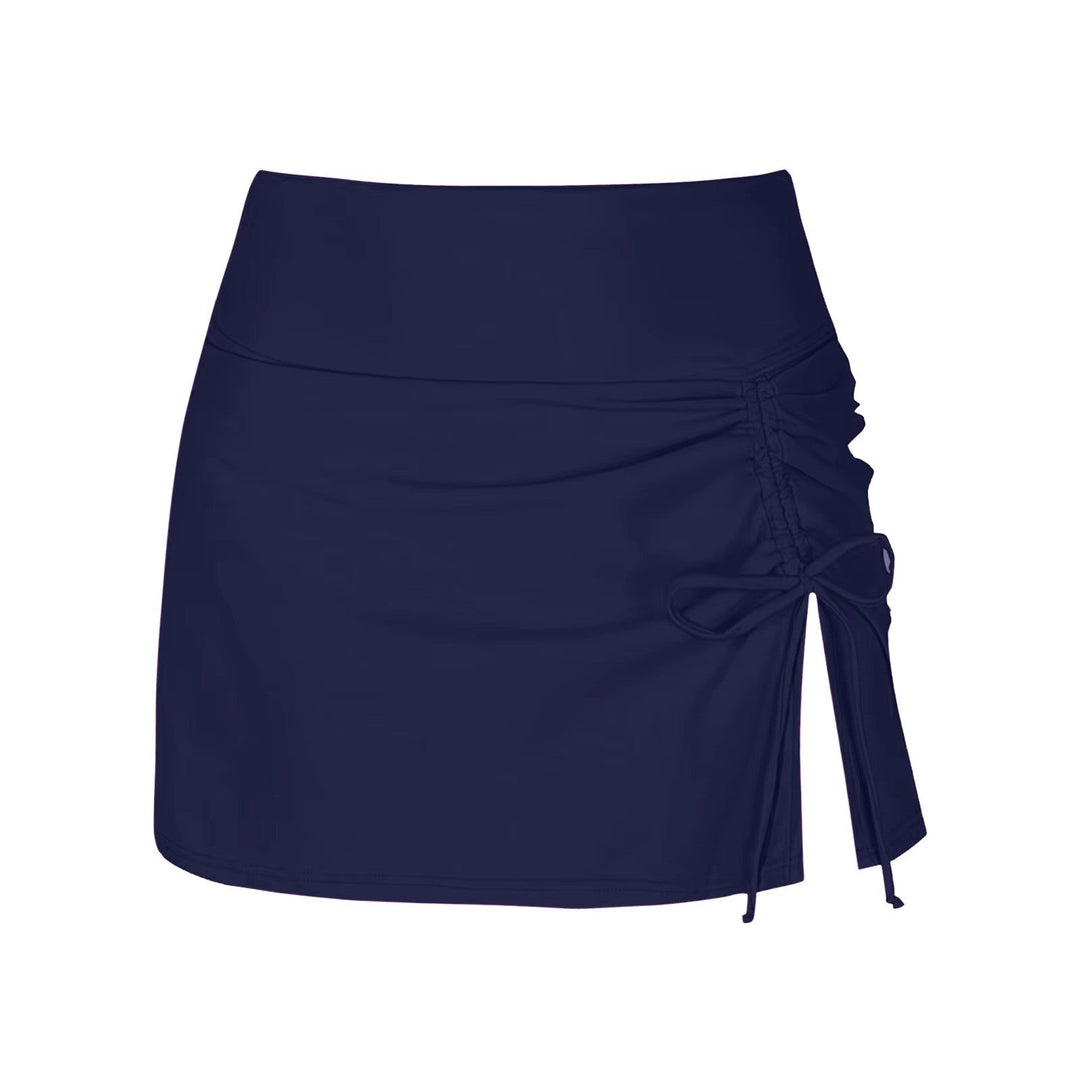 New women's ruched swim skirt, high-waist style. Must-have beachwear for warm weather and vacation.